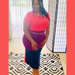 Coral Color Block Maxi Dress